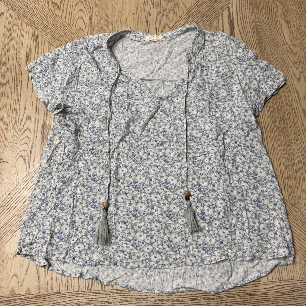 Mason &‎ Belle Women's Size Large Floral Tassel Tie Top Blouse